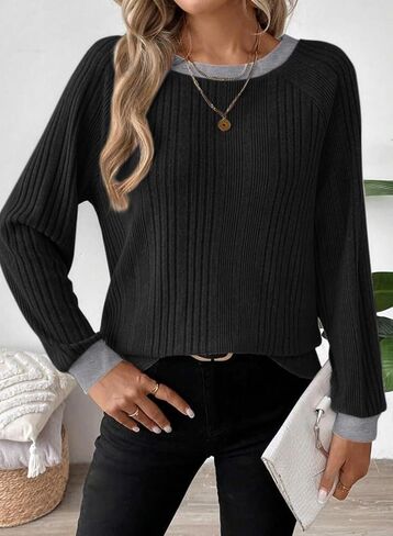 Dokotoo Long Sleeve Shirts for Women Casual Fashion Loose Fit Womens Tops Crewneck Basic Pullover Tunics in Saudi Arabia