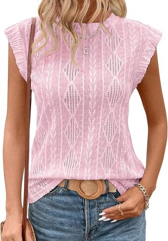Womens Summer Tops Crew Neck Blouses Dressy Casual Short Sleeve Eyelet Hollow Out Shirts in Kuwait