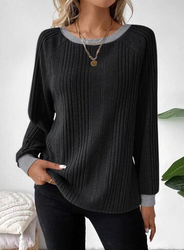 Dokotoo Long Sleeve Shirts for Women Casual Fashion Loose Fit Womens Tops Crewneck Basic Pullover Tunics in Saudi Arabia