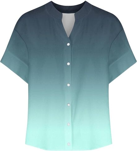 Womens Summer Ombre Shirts Gradient Color Short Sleeve Vacation Tunic Tops Oversized Tshirts V Neck Blouses Tops in Kuwait