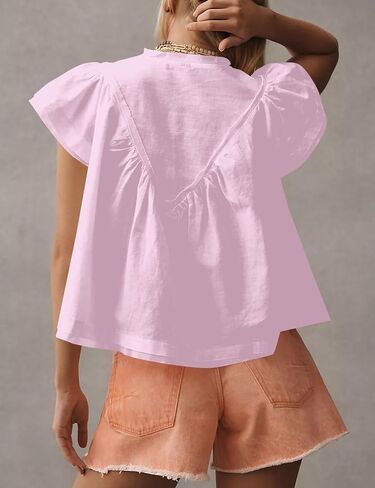 Missactiver Women's Women Short Short Sleeve Blouse Tops v Neck Ruched Babydoll Lourd Fit Flowy Summer Tunic Derts in Kuwait