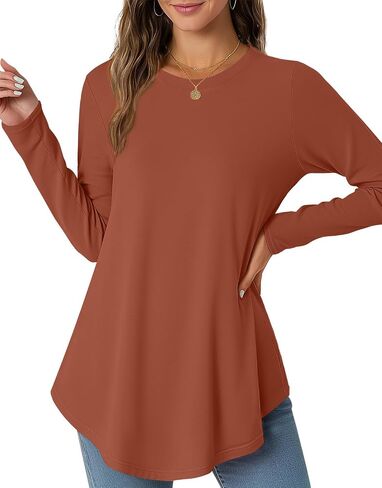 JustfashionNow Womens Long Sleeve Derts Crew Neck Discual Basic Pluse Flowy Tunic Tunic Tops Fall Fashion 2025 in Kuwait