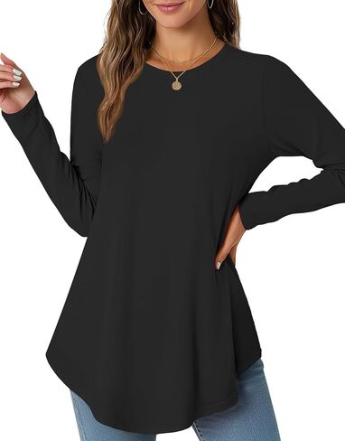 JustfashionNow Womens Long Sleeve Derts Crew Neck Discual Basic Pluse Flowy Tunic Tunic Tops Fall Fashion 2025 in Kuwait