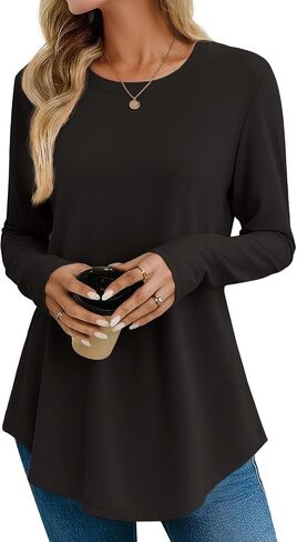 JustfashionNow Womens Long Sleeve Derts Crew Neck Discual Basic Pluse Flowy Tunic Tunic Tops Fall Fashion 2025 in Kuwait