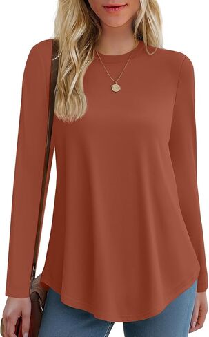 JustfashionNow Womens Long Sleeve Derts Crew Neck Discual Basic Pluse Flowy Tunic Tunic Tops Fall Fashion 2025 in Kuwait