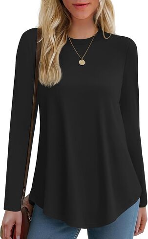 JustfashionNow Womens Long Sleeve Derts Crew Neck Discual Basic Pluse Flowy Tunic Tunic Tops Fall Fashion 2025 in Kuwait