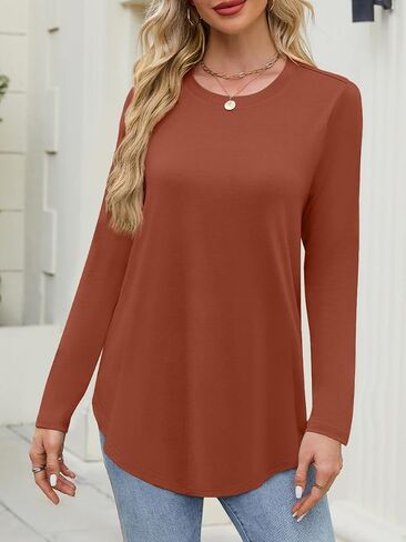 JustfashionNow Womens Long Sleeve Derts Crew Neck Discual Basic Pluse Flowy Tunic Tunic Tops Fall Fashion 2025 in Kuwait