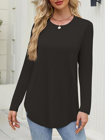 JustfashionNow Womens Long Sleeve Derts Crew Neck Discual Basic Pluse Flowy Tunic Tunic Tops Fall Fashion 2025 in Kuwait