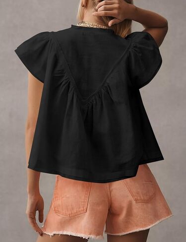 Missactiver Women's Women Short Short Sleeve Blouse Tops v Neck Ruched Babydoll Lourd Fit Flowy Summer Tunic Derts in Saudi Arabia