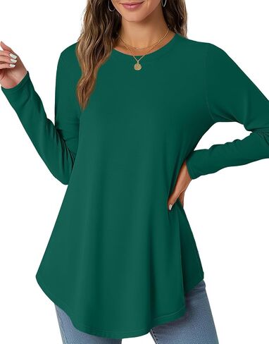 JustfashionNow Womens Long Sleeve Derts Crew Neck Discual Basic Pluse Flowy Tunic Tunic Tops Fall Fashion 2025 in Kuwait