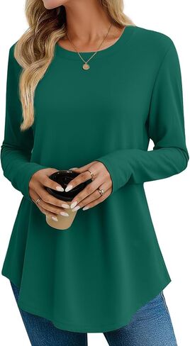 JustfashionNow Womens Long Sleeve Derts Crew Neck Discual Basic Pluse Flowy Tunic Tunic Tops Fall Fashion 2025 in Kuwait