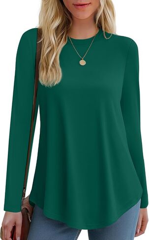 JustfashionNow Womens Long Sleeve Derts Crew Neck Discual Basic Pluse Flowy Tunic Tunic Tops Fall Fashion 2025 in Kuwait