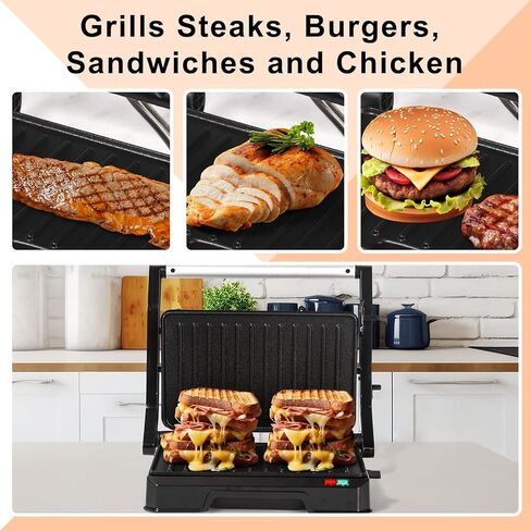 Panini Press Grill Sandwich Maker, Large Electric 3 in 1 Panini Sandwich Maker Grill, Open 180 Degrees for Grill Indoor, Perfect for Grilling Steaks, Burger, Sandwich,Non-stick Pan, Black in Kuwait