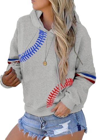 ETATNG Womens Baseball Hoodies Long Sleeve Casual Athletic Loose Pullover Baseball Mom Sweatshirts with Pockets in Saudi Arabia