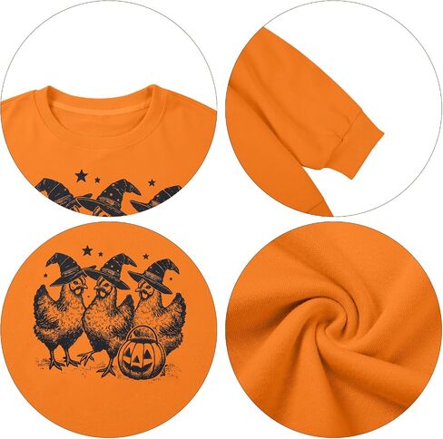 HEBBE Women Halloween Graphic Sweatshirts Halloween Chicken Sweatshirt Chickens Witch Shirts Spooky Pullover Top in Saudi Arabia