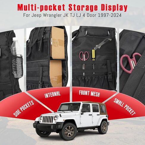 Roll Bar Storage Bag for 1997-2024 Jeep Wrangler JK TJ LJ & Unlimited JL 4 Door Multi-Pocket Cargo Bag for Jeep Wrangler Waterproof Hiking Camping Organizer Storage Bag for Travel - 2PCS in Kuwait