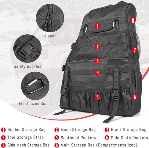 Roll Bar Storage Bag for 1997-2024 Jeep Wrangler JK TJ LJ & Unlimited JL 4 Door Multi-Pocket Cargo Bag for Jeep Wrangler Waterproof Hiking Camping Organizer Storage Bag for Travel - 2PCS in Kuwait