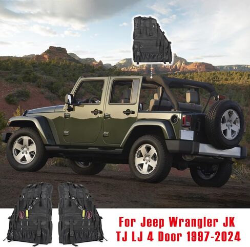 Roll Bar Storage Bag for 1997-2024 Jeep Wrangler JK TJ LJ & Unlimited JL 4 Door Multi-Pocket Cargo Bag for Jeep Wrangler Waterproof Hiking Camping Organizer Storage Bag for Travel - 2PCS in Kuwait