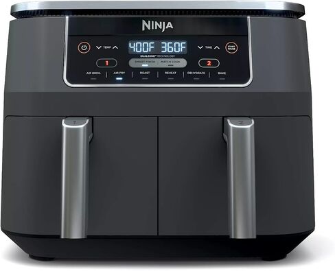 Ninja DZ201 Foodi 6-in-1 2-Basket Air Fryer with DualZone Technology, 8-Quart Capacity, and a Dark Grey Stainless Finish (Dark Grey Stainless) (Renewed) in Saudi Arabia