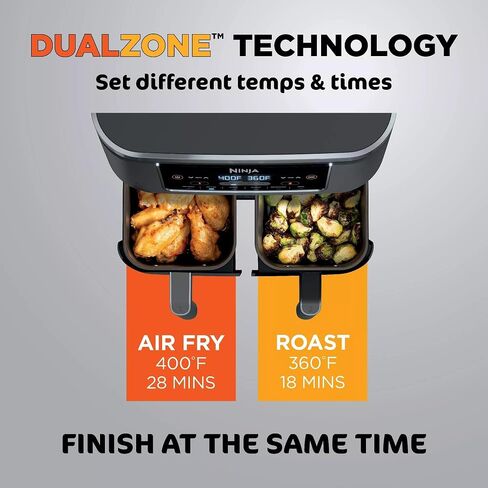 Ninja DZ201 Foodi 6-in-1 2-Basket Air Fryer with DualZone Technology, 8-Quart Capacity, and a Dark Grey Stainless Finish (Dark Grey Stainless) (Renewed) in Saudi Arabia