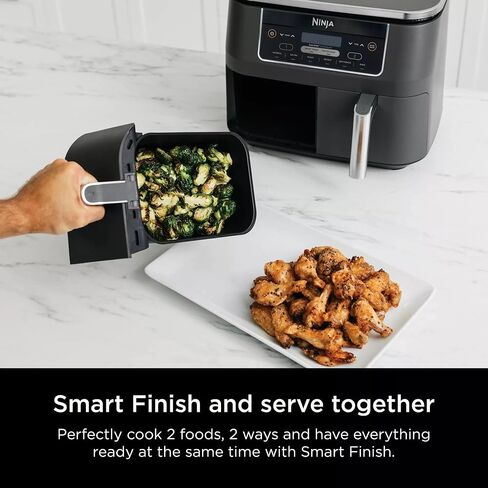 Ninja DZ201 Foodi 6-in-1 2-Basket Air Fryer with DualZone Technology, 8-Quart Capacity, and a Dark Grey Stainless Finish (Dark Grey Stainless) (Renewed) in Saudi Arabia