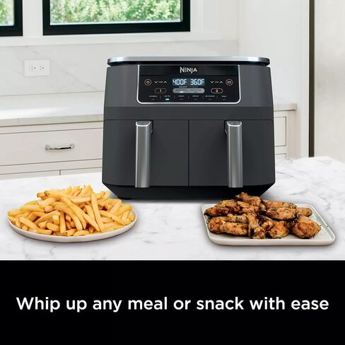 Ninja DZ201 Foodi 6-in-1 2-Basket Air Fryer with DualZone Technology, 8-Quart Capacity, and a Dark Grey Stainless Finish (Dark Grey Stainless) (Renewed) in Saudi Arabia