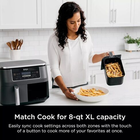 Ninja DZ201 Foodi 6-in-1 2-Basket Air Fryer with DualZone Technology, 8-Quart Capacity, and a Dark Grey Stainless Finish (Dark Grey Stainless) (Renewed) in Saudi Arabia