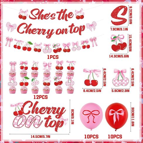 Cherry Birthday Party Decorations - Cherries Fruit Banner Cherry Balloons for Birthday Decorations Happy 1st 2nd Party Supplies for Girls in Kuwait