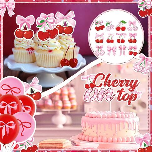 Cherry Birthday Party Decorations - Cherries Fruit Banner Cherry Balloons for Birthday Decorations Happy 1st 2nd Party Supplies for Girls in Kuwait