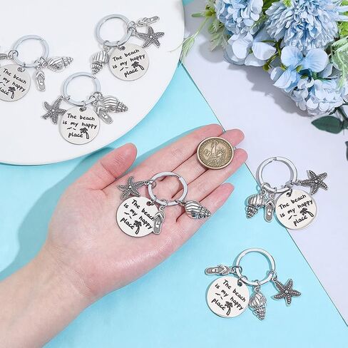 Ph Pandahall 6pcs Beach Lover Gift -keychain Starfish Conch Flat Round Beach Homeed Home Beach Beach for Summer Ocean Beach in Saudi Arabia