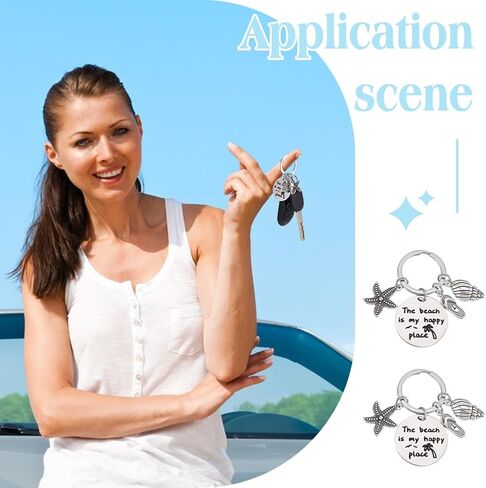 Ph Pandahall 6pcs Beach Lover Gift -keychain Starfish Conch Flat Round Beach Homeed Home Beach Beach for Summer Ocean Beach in Saudi Arabia