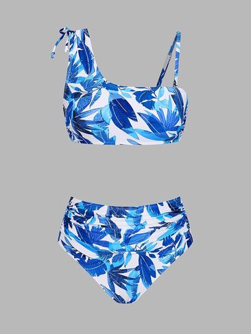 CUPSHE Women's Bikini Sets Two Piece Swimsuit High Waisted Drawstring Asymmetrical Neck Shirred Bathing Suits in Saudi Arabia