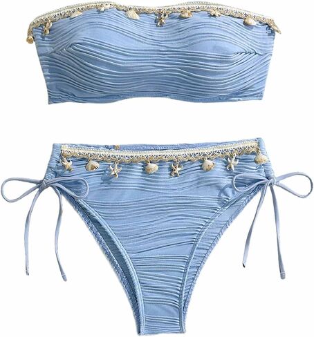 Women's Two Piece Adjustable Halter Boob Tube Top and Bottom with Ocean Accessories Bikini Set Sexy Bathing Swimsuits in Saudi Arabia