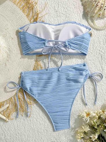Women's Two Piece Adjustable Halter Boob Tube Top and Bottom with Ocean Accessories Bikini Set Sexy Bathing Swimsuits in Saudi Arabia