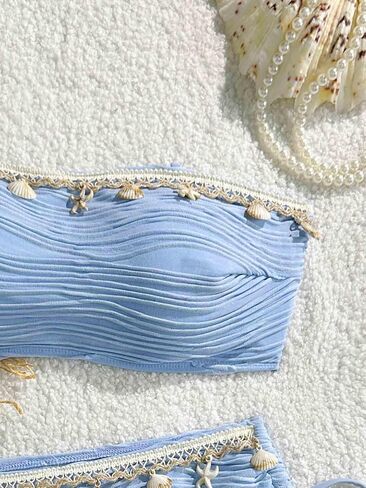Women's Two Piece Adjustable Halter Boob Tube Top and Bottom with Ocean Accessories Bikini Set Sexy Bathing Swimsuits in Saudi Arabia