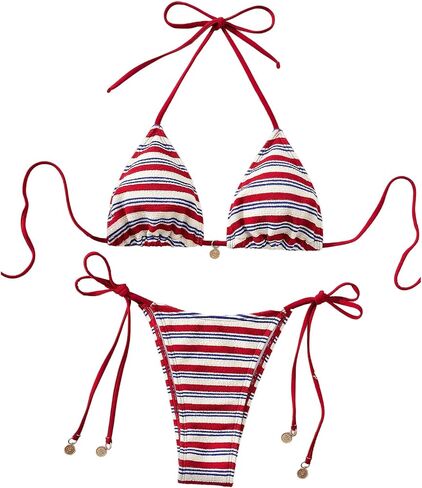 WDIRARA Women's 2 Piece Striped Bikini Set Halter Swimsuits Triangle String Bathing Suit in Saudi Arabia