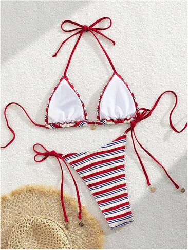 WDIRARA Women's 2 Piece Striped Bikini Set Halter Swimsuits Triangle String Bathing Suit in Saudi Arabia