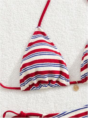 WDIRARA Women's 2 Piece Striped Bikini Set Halter Swimsuits Triangle String Bathing Suit in Saudi Arabia