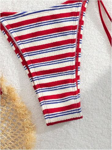 WDIRARA Women's 2 Piece Striped Bikini Set Halter Swimsuits Triangle String Bathing Suit in Saudi Arabia