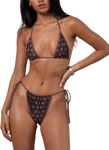 Women Y2k String Bikini Sets Two Piece Aesthetic Bathing Suits Summer Halter Neck Triangle Thong Swimwear in Kuwait