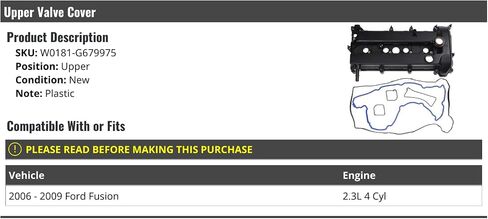 Upper Valve Cover - Compatible with 2006-2009 Ford Fusion 2.3L 4-Cylinder in Saudi Arabia