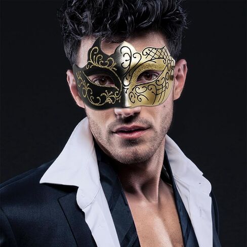 Men Masquerade Mask Venetian Mask Greek Roman Mask Mardi Gras Mask Masquerade Mask for Men (Black) in Saudi Arabia