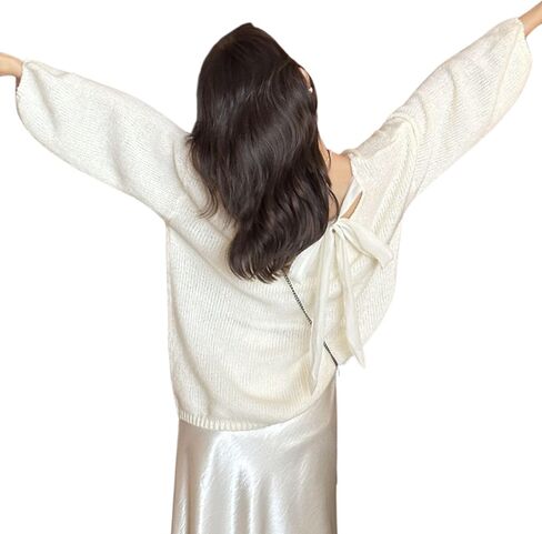 Fondthy Women’s Bow Sweater Cute Tie Back Back Crewneck Long Sleeve Tops Trops Trops Edgens in Saudi Arabia