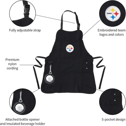 مريلة شواء سوداء من Team Sports America للاستخدام الخارجي NFL | ديترويت لايونز | مصنوع من القطن المتين | فتاحة المشروبات والأدوات المتعددة | الملابس الرياضية والمشي لمسافات طويلة in Kuwait