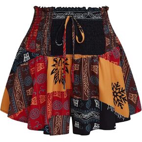 SOLY HUX Women's Plus Size Wide Leg Boho Flowy Shorts Summer High Waisted Shirred Shorts in Kuwait