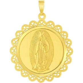 Jewelry America 14k Yellow Gold Round Ornate Miraculous Medal of Our Lady of Guadalupe Pendant (1") in Saudi Arabia