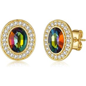 EVEVIC Austrian Crystal Halo Oval Stud Earrings for Women Trendy,14k Gold Plated Hypoallergenic Earring Jewelry Gift in Saudi Arabia