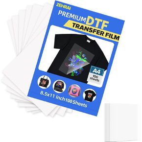 Zehrai 50 Sheets DTF Transfer Movie 8.5 "× 11" مزدوج الوجهين ، قشر بارد واضح ، مباشرة إلى فيلم نقل الحرارة لجميع القمصان والألوان القمصان in Kuwait