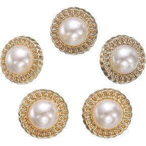 HARFINGTON 5pcs 40L Pearl Gold Metal Sewing Buttons 25mm 1" Round Women Coat Buttons with Plastic Shank Replacement DIY Button for Sewing Clothing Sweater Decoration Craft, #2 in Kuwait