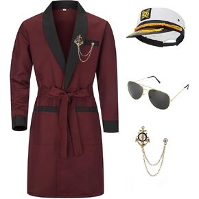 Men Silk Robe Red Jacket Hugh Costume With Belt Brooch Captain Sailor Hat Toy Glasses Set Halloween Hefne Costume Men in Saudi Arabia